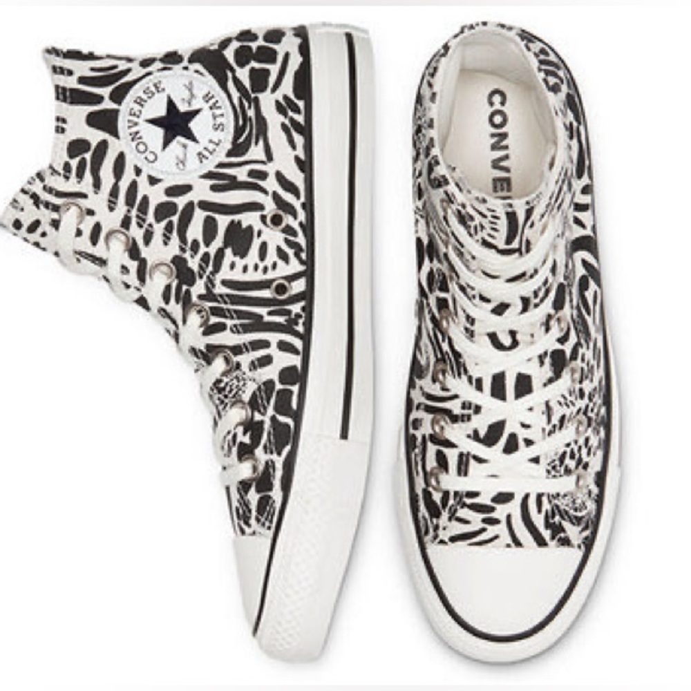 Converse jungle art black and white high top - excellent used condition size 8.5